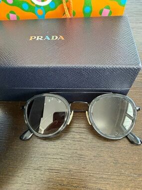 Authentic Prada Black Round Sunglasses with Dark Lenses